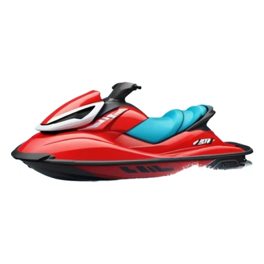 jet ski (red black and white all in the same amount. maybe a red a bit more dominant) on the sea. show the sea under the jet ski - blue with turquoise. no sky - white background instead. DO NOT REMOVE THE SEA AND THE WHITE WHEN FINALIZING!  NO ONE IS ON THE JET SKI  sticker