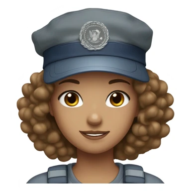 Tumblr girl with curly brown hair tan skin blue eyes military stamp cap and grey shirt sticker