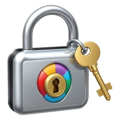 A chrome silver lock and key emoji, smooth metallic surfaces, glossy reflections, luxury swag vibe, minimal iOS emoji style, centered on clean white background sticker