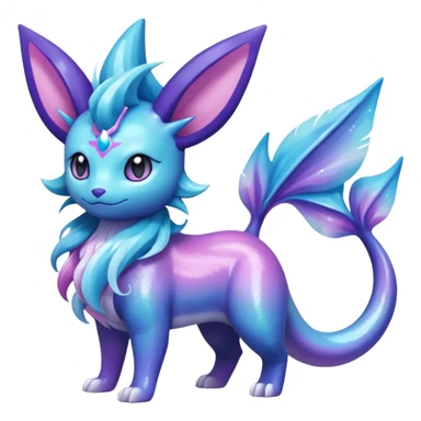 Magical scaley blue-cyan-indigo-purple-violet-pink-gradients nebula shiny glittery Suicune-Vaporeon-Primarina-Amaura-Pokémon-Fakémon-fusion, full body sticker