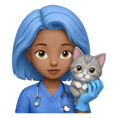 Young black female vet – scrubs, gloves, examining kitten. sticker