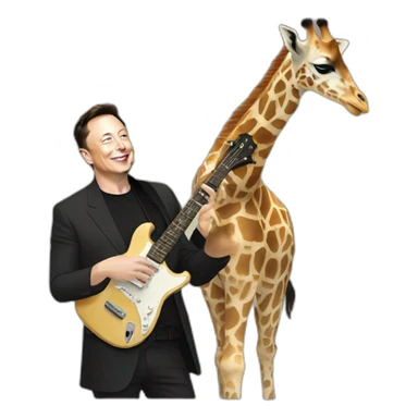 elon musk petting a giraffe with band sticker
