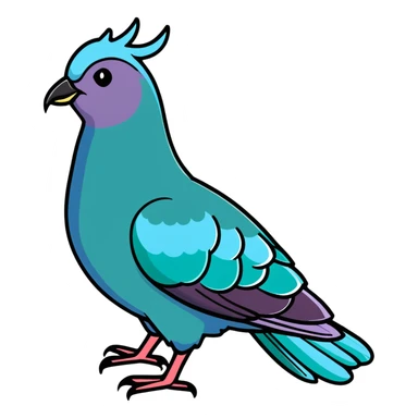 Nicobar pigeon with colorful iridescent feathers, long neck and distinctive white tail sticker