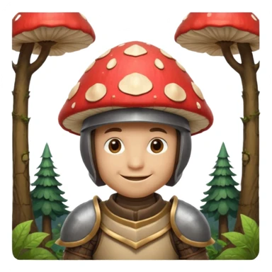 mushroom knight portrait, head and shoulders only, helmet made entirely of a large mushroom cap, textured mushroom surface, tiny fantasy armor collar, heroic smile, magical forest vibe, 3D cartoon, mobile game icon style, clean background, no text, no watermark
 
 sticker
