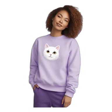 White cat in lilac sweatshirt sticker