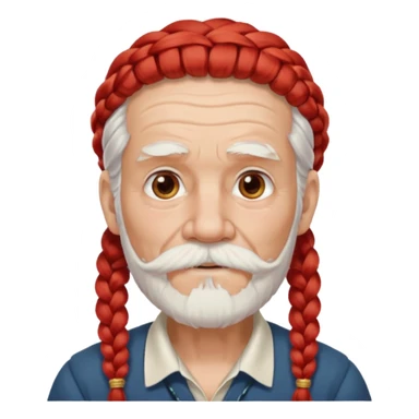 very old, white bearded and white mustached, red long haired, braided, wearing ear accessories sticker