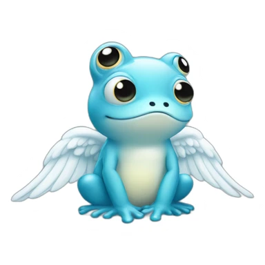 cute round ball blue frog with white angel wings sticker