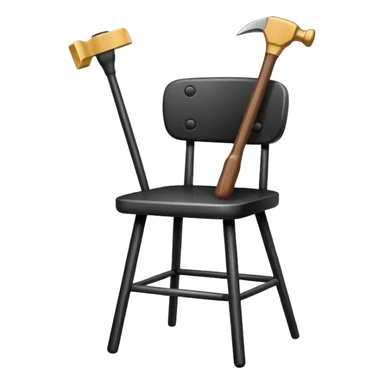 Minimalistic flat vector icon, iOS style, thin black contour on white background. Chair with hammer and paintbrush. No text, no shadows sticker