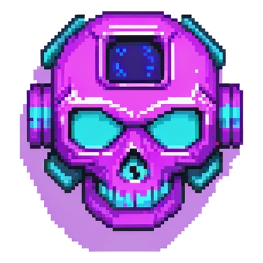 futuristic cyberpunk pixel art icon, vivid neon colors purple magenta cyan, minimal expressive design, 32x32, centered, high contrast, transparent background, no text, suitable for dark background, artist symbol sticker