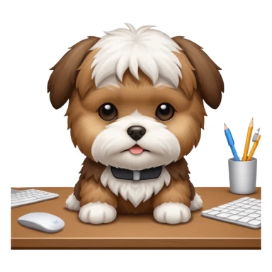 preciso de um cachorrinho da raça shitzu em cima de uma mesa de escritório sticker