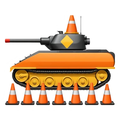 a tank driving over traffic cones, tire contact visible, emoji style sticker