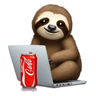 tired sloth with coca cola can and laptop sticker