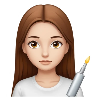 Chica de pelo liso ,largo clean look  y marrón con ojos color marrón  y una camiseta blanca y la piel blanca con pestañas y maquillada clean look  sticker