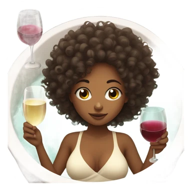 Curly hair Girl relaxing in spa with iPhone in hand and wine next to her sticker