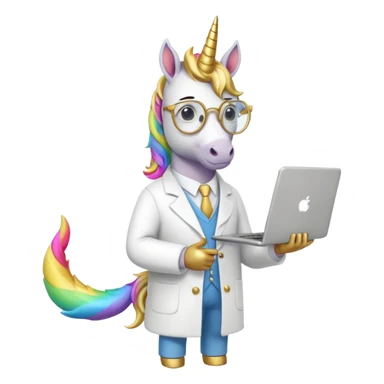 Unicorns holding laptop book
A full body of scholar unicorn wearing round glasses, holding a laptop. sticker