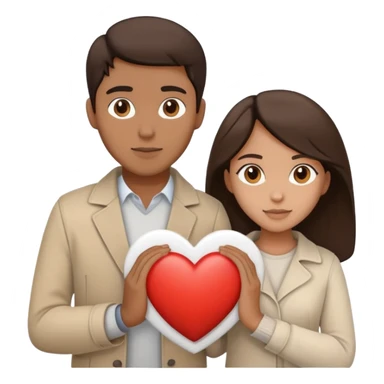 A couple with dark brown hair and mixed skin tone inside a white heart, wearing beige clothes sticker
