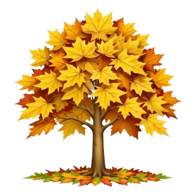 Generate a high-quality image of a yellow maple tree with autumn foliage, full canopy of leaves, realistic color and shading, smooth gradient colors, no facial features, no brand markings, simple white background, high-resolution.
 sticker