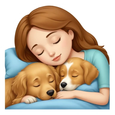a girl with brown hair sleep with a golden retriever dog sticker