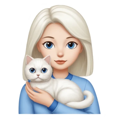 Woman holding a white Persian cat with one blue and one brown eye  sticker