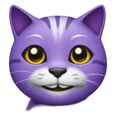 Purple cat with a big smile and with a black iris and  and with a white pupil sticker