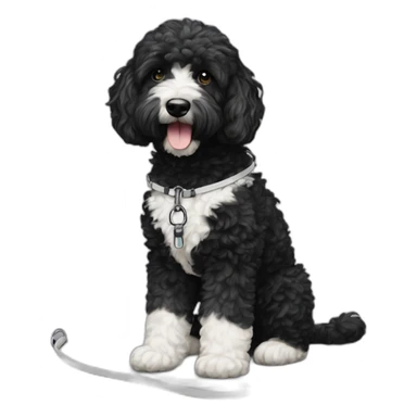 black and white ausssiedoodle on a leash sticker