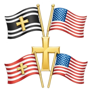 Flags: There are four flags, two on the top and two on the bottom, in the black and gold (yellow) quarters. Each flag features a gold cross symbol, likely a Coptic cross, on a black and yellow background with horizontal stripes. sticker