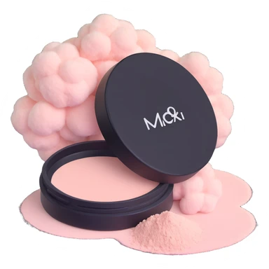 fluffy powder puff with loose makeup powder sticker
