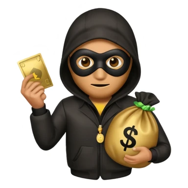 Robber emoji holding a 💰 wearing a mask that is made of robber suit without showing his hand the 💰 need to be in the left without is showing hands sticker