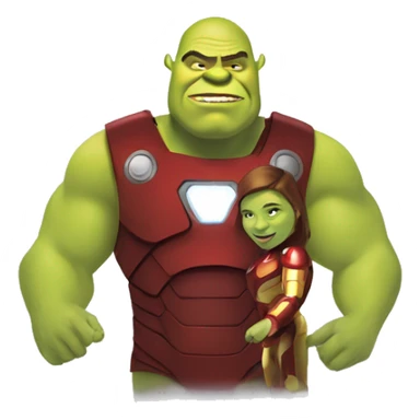 Shrek qui embrasse un homme devant Fiona qui ce transforme en iron man sticker