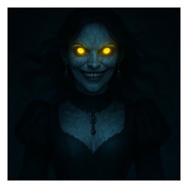 Add ornate gothic jewelry including a black lace choker, silver pendant, and dark gemstone earrings while keeping the horror and supernatural features intact. sticker