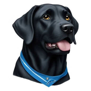 Large Black Lab dog in a Detroit Lions bandana  sticker