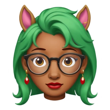 unicorn with green hair and big red earrings looking into camera and spectacle sticker