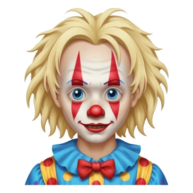 creepy clown boy with messy very long long blonde hair, blue eyes sticker