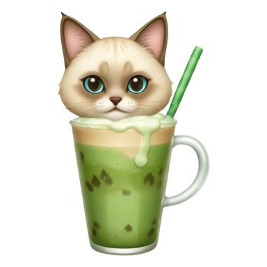 Siamese Cat holding iced matcha latte sticker
