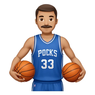 bold man basketball player blue jersey with mustache holding basket ball sticker