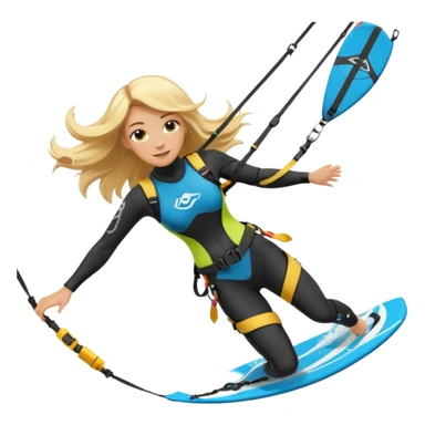 Blonde long haired ladie Kitesurfing with harness sticker