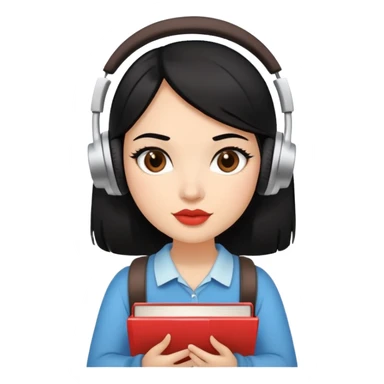 black haired girlie witha wheatish to fair skin tone and dark brown eyes plump lips carrying a stack of books with coffee and headphones on sticker