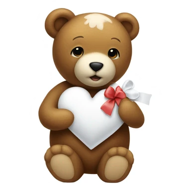 Teddy Bear holding a white heart with a bow in its ear sticker