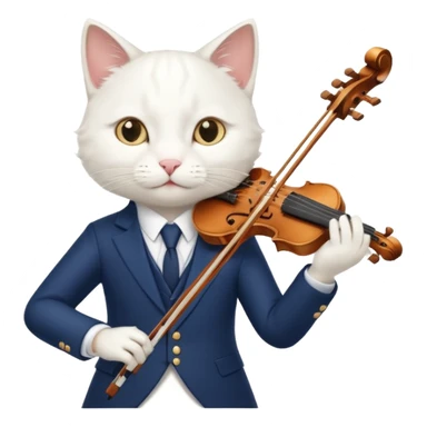 white cat play violin, wear navy suit sticker