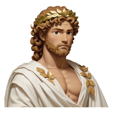 Cinematic Realistic Hercules Portrait, depicted as a classical Greek hero merging the fierce masculinity of Hercules with the refined face of Michelangelo's David. His light tan, chiseled skin glows with timeless strength, and his thick, curly, golden brown hair cascades in natural, sculpted curls reminiscent of a warrior’s mane. Draped in a flowing white robe with delicate golden accents and crowned with a traditional Greek laurel wreath, his intense, determined eyes exude noble might, all rendered under dynamic natural lighting with a mythic, radiant glow. sticker