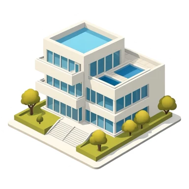 Modern Art Museum exterior, isometric dollhouse-style, realistic sticker