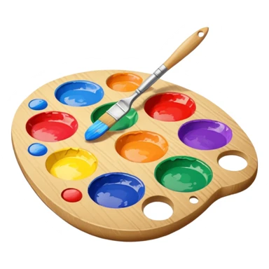 artist palette with colorful paints and a brush sticker
