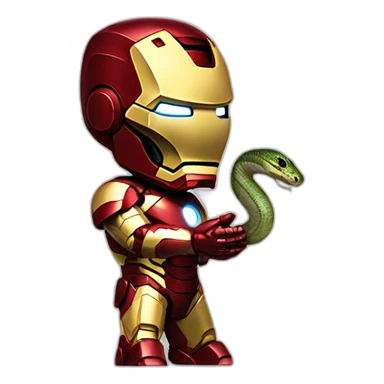 iron man looking his hand holding an snake on his hand  sticker