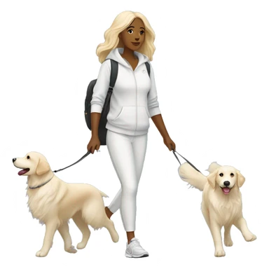 Woman wearing athleisure walking white golden retriever sticker