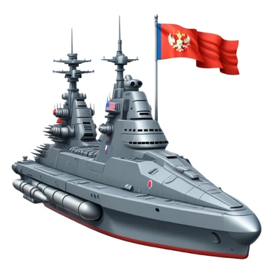 Huge Russian space battleship with prominent flag and missile launchers sticker