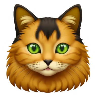 fluffy black brown and yellow cat with green eyes sticker