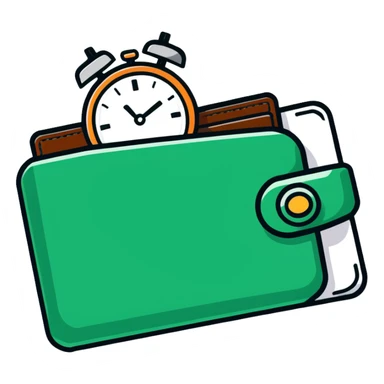 black wallet with a small clock hovering above it sticker