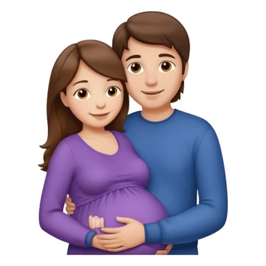 Pregnant woman with long brown hair and fair skin and man with short brown hair and fair skin hugging.

 sticker