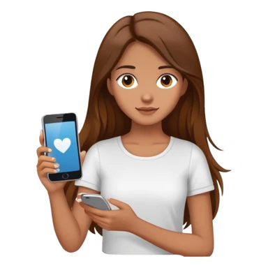 girl with long brown hair wearing a white top holding a smartphone sticker
