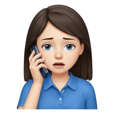 generate a brunette girl crying while taljking on a mobile phone sticker